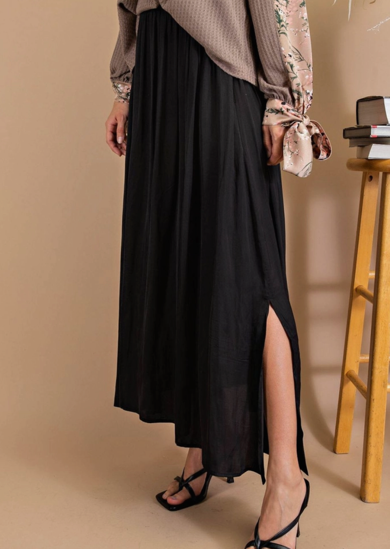 Black A-Line Skirt With Pockets