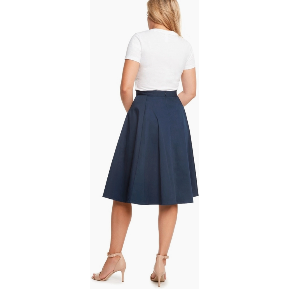 Navy Pleated Midi Skirt With Pockets