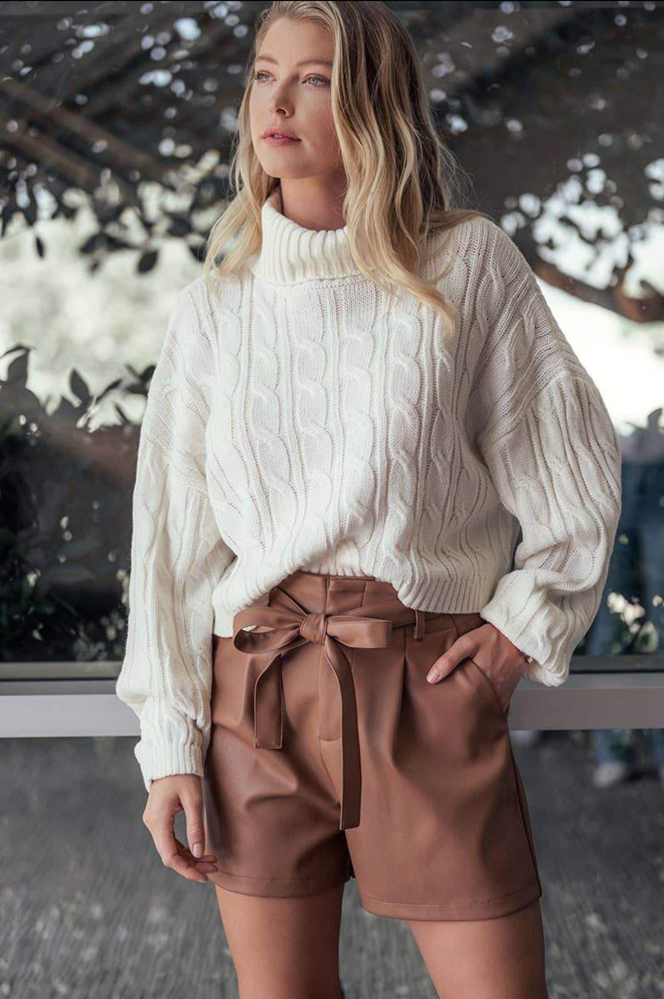Cropped White Turtleneck Sweater