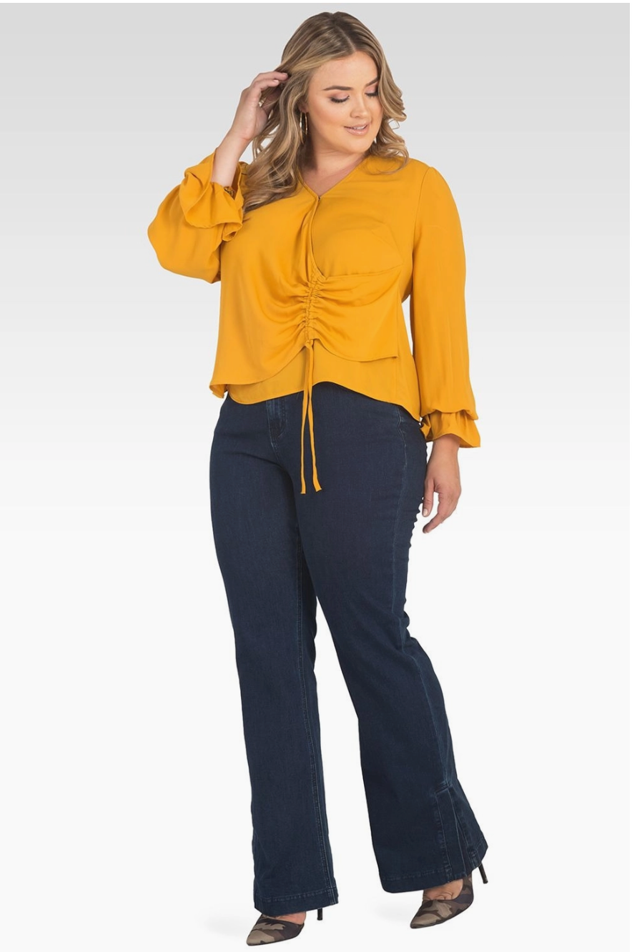 Long Sleeve Curvy Fit Surplice Wrap Blouse