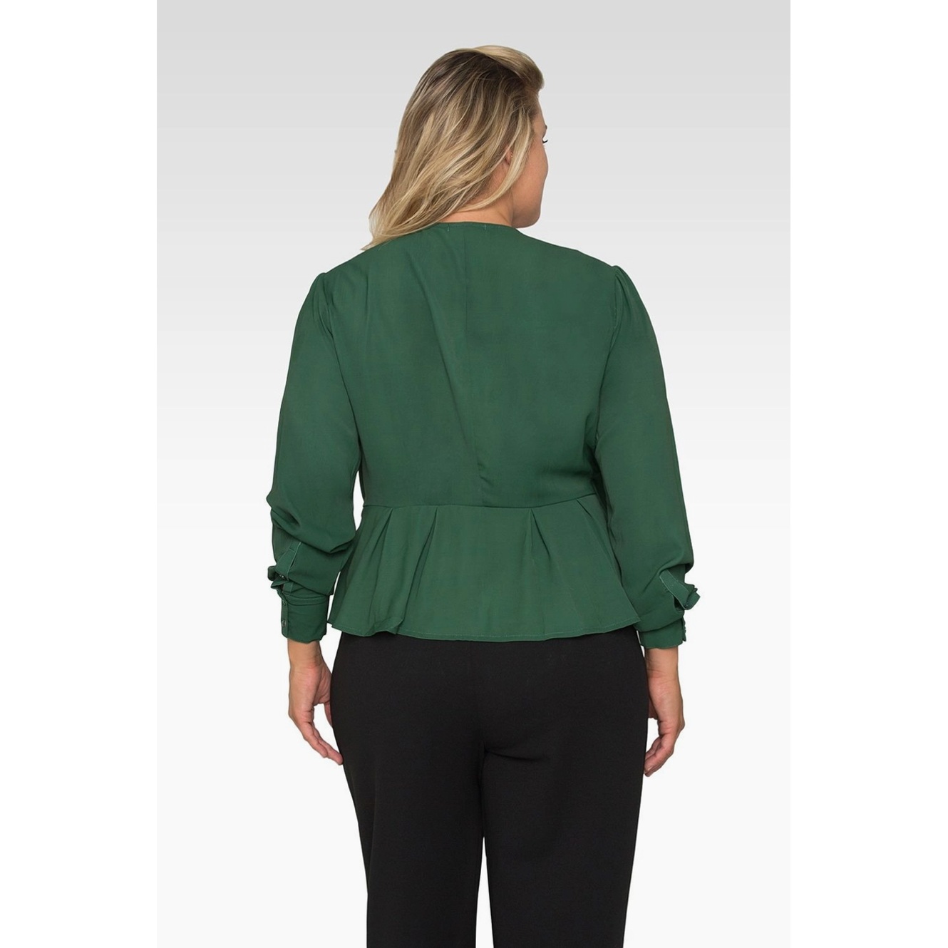 Green Wrap Tie Long Sleeve Curvy Fit Blouse