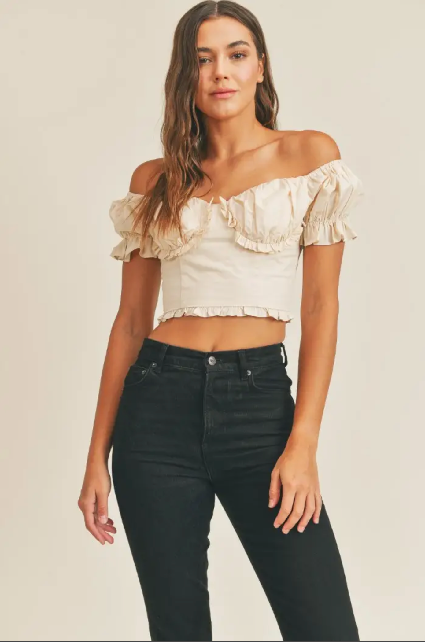 Puff Short Sleeve Ruffle Crop Top