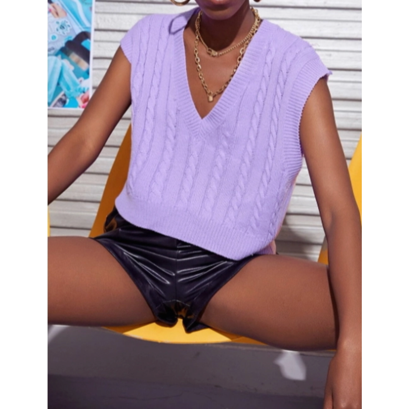 Lilac Cable Knit V-Neck Sweater Vest