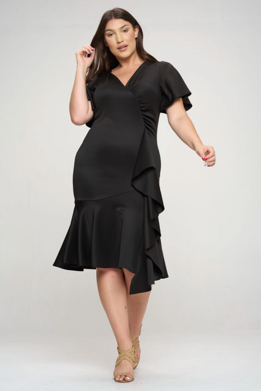Ruffle Down Curvy Fit Mermaid Dress