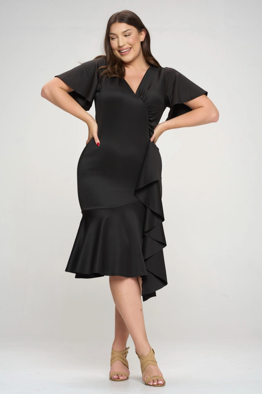 Ruffle Down Curvy Fit Mermaid Dress