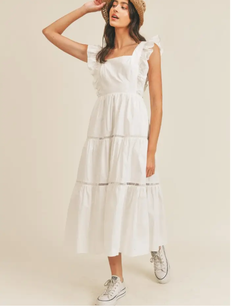 Ruffle Sleeve Square Neck Midi Dress
