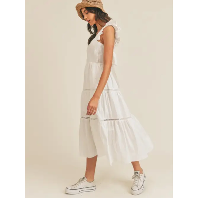 Ruffle Sleeve Square Neck Midi Dress