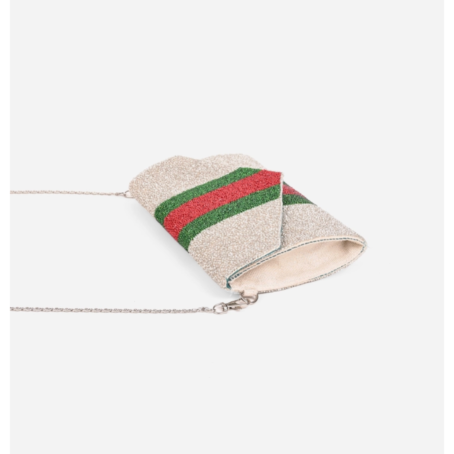 Green & Red Striped Beaded Clutch