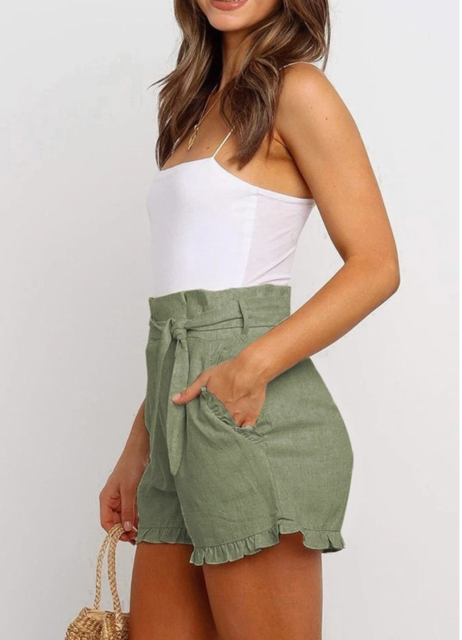 Olive Ruffled Summer Shorts