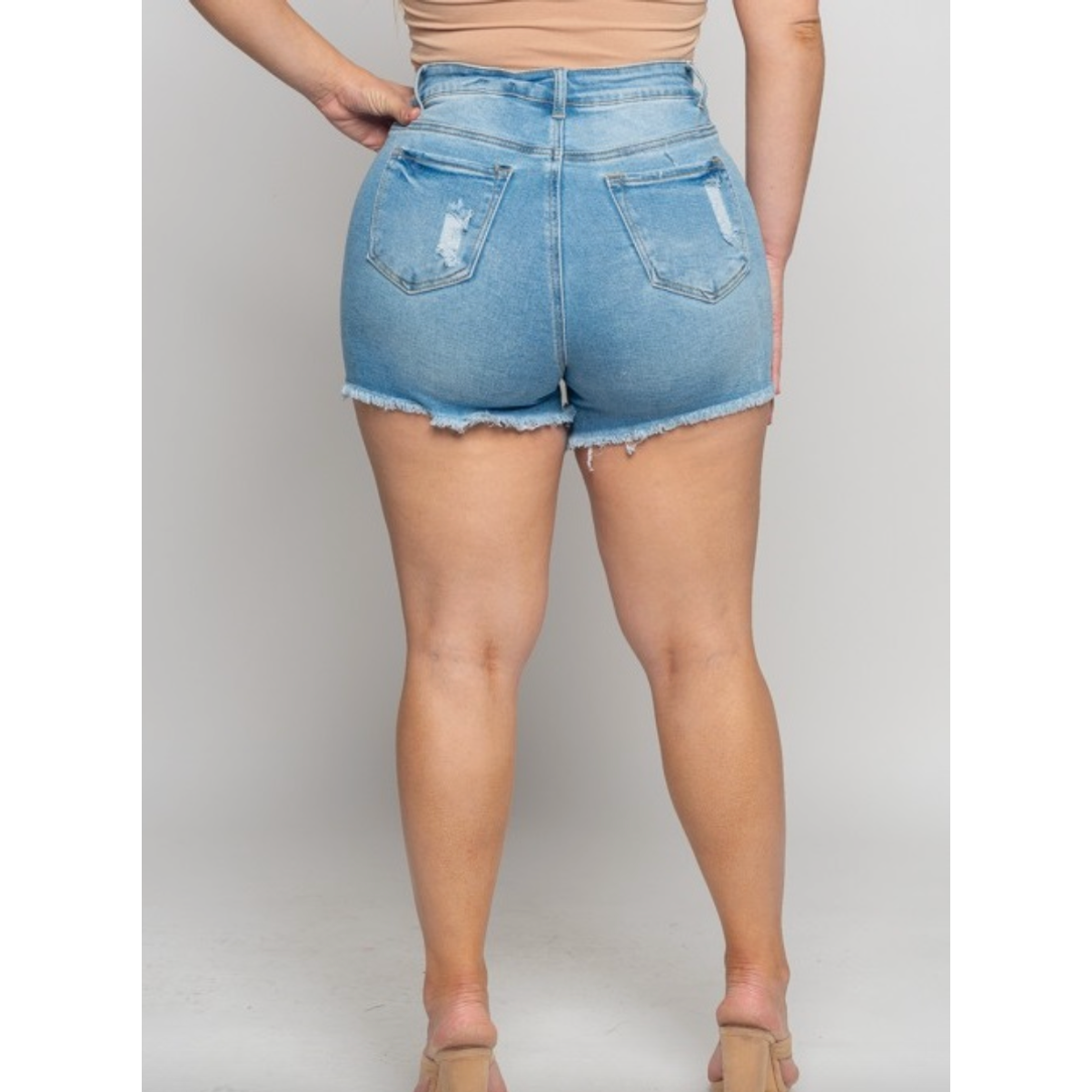 Frayed Edge Curvy Fit Medium Wash Shorts