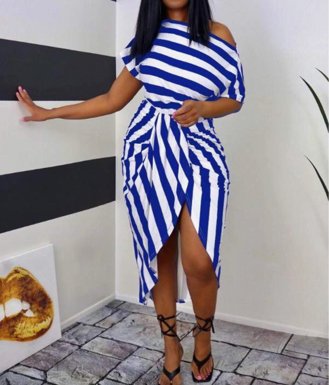 One Shoulder Belted Midi Dress