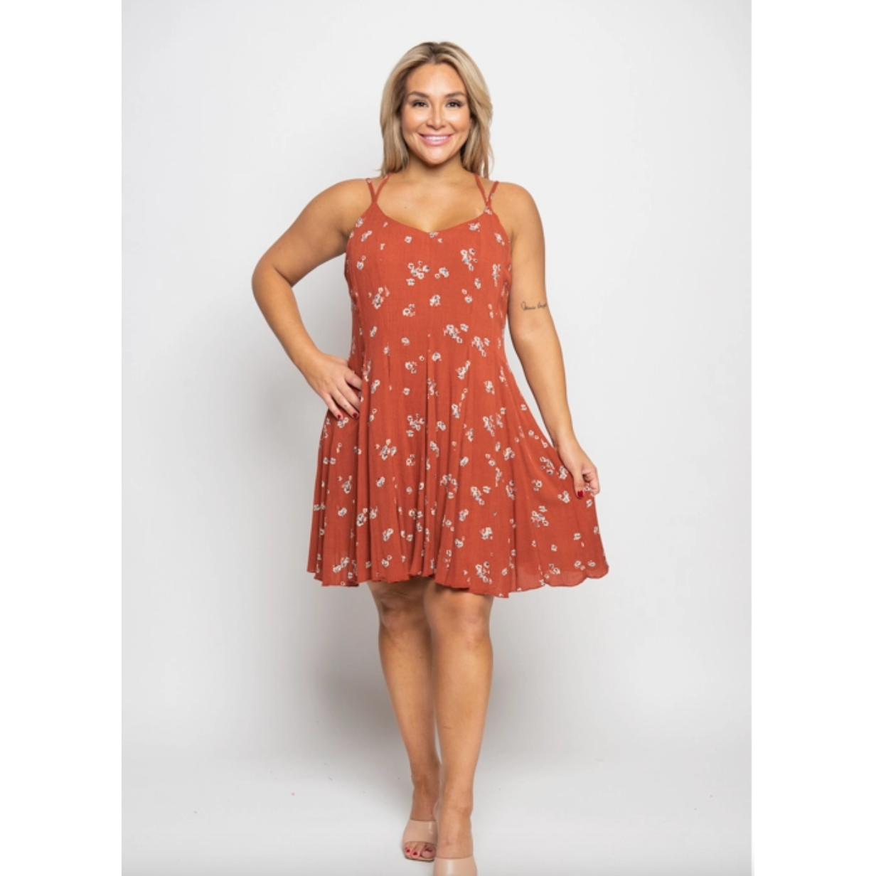 Spring Rust Curvy Fit Flare Dress