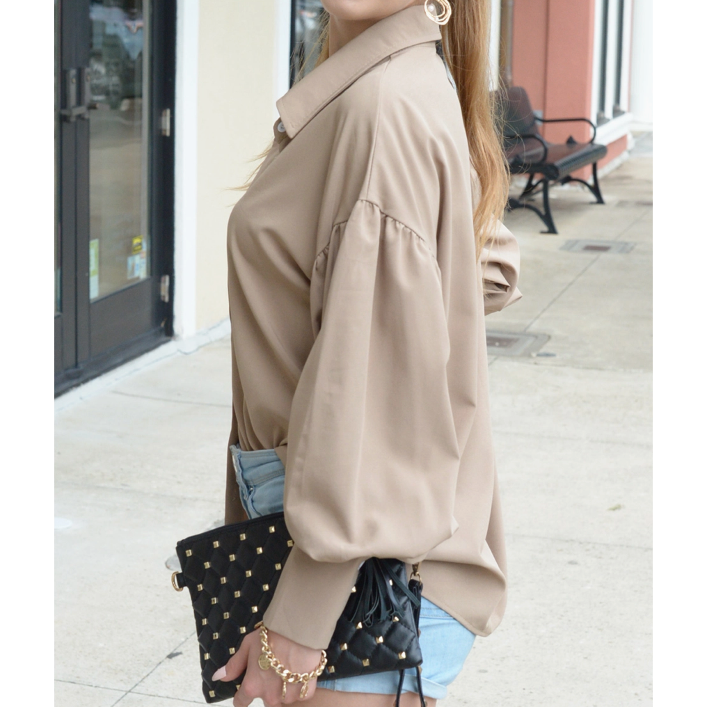 Tan Lantern Sleeve Blouse