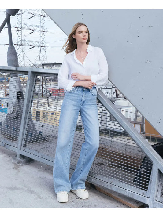 High Rise Full Length Light Wash Wide Jeans