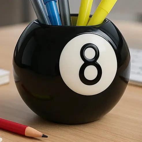 Pencil Cup - Black/White Ceramic Modern Round 8-Ball