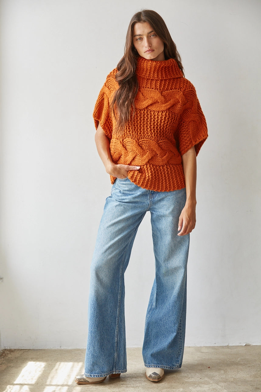 Burnt Orange Short Sleeve Turtle Neck
