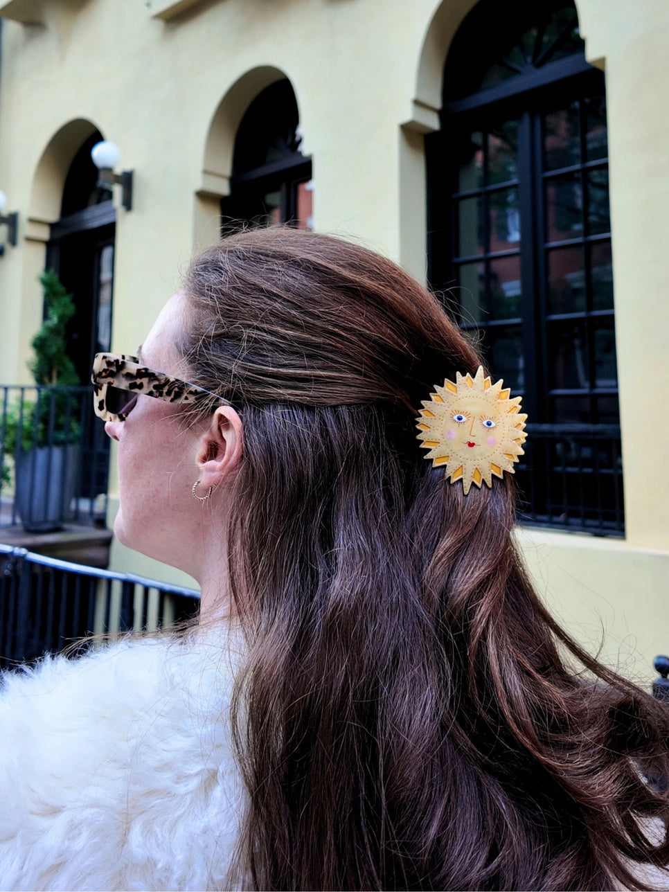 Hand-Painted Celestial Sun Claw Hair Clip