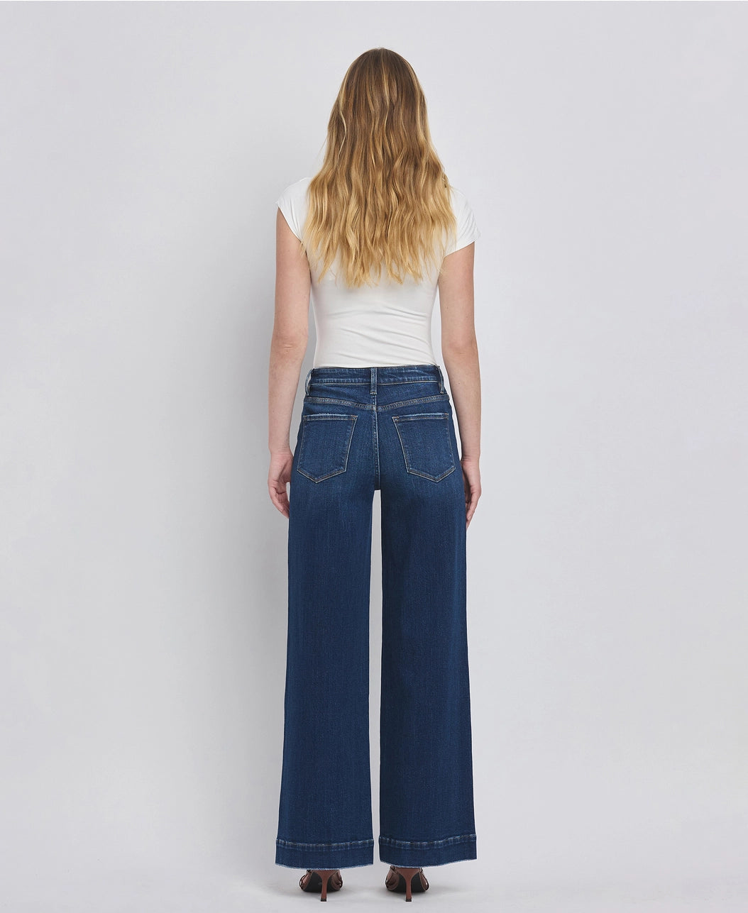High Rise Patch Pocket Trouser Hem Wide Jeans
