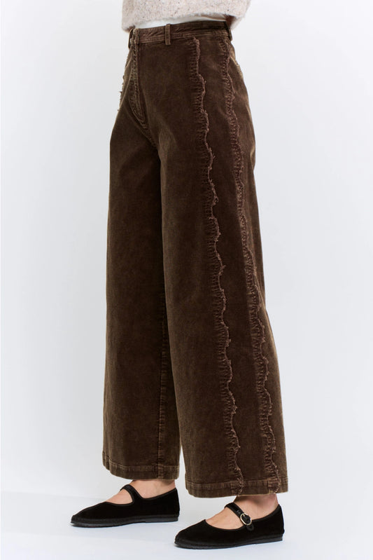 Corduroy High-Rise Scalloped Trousers
