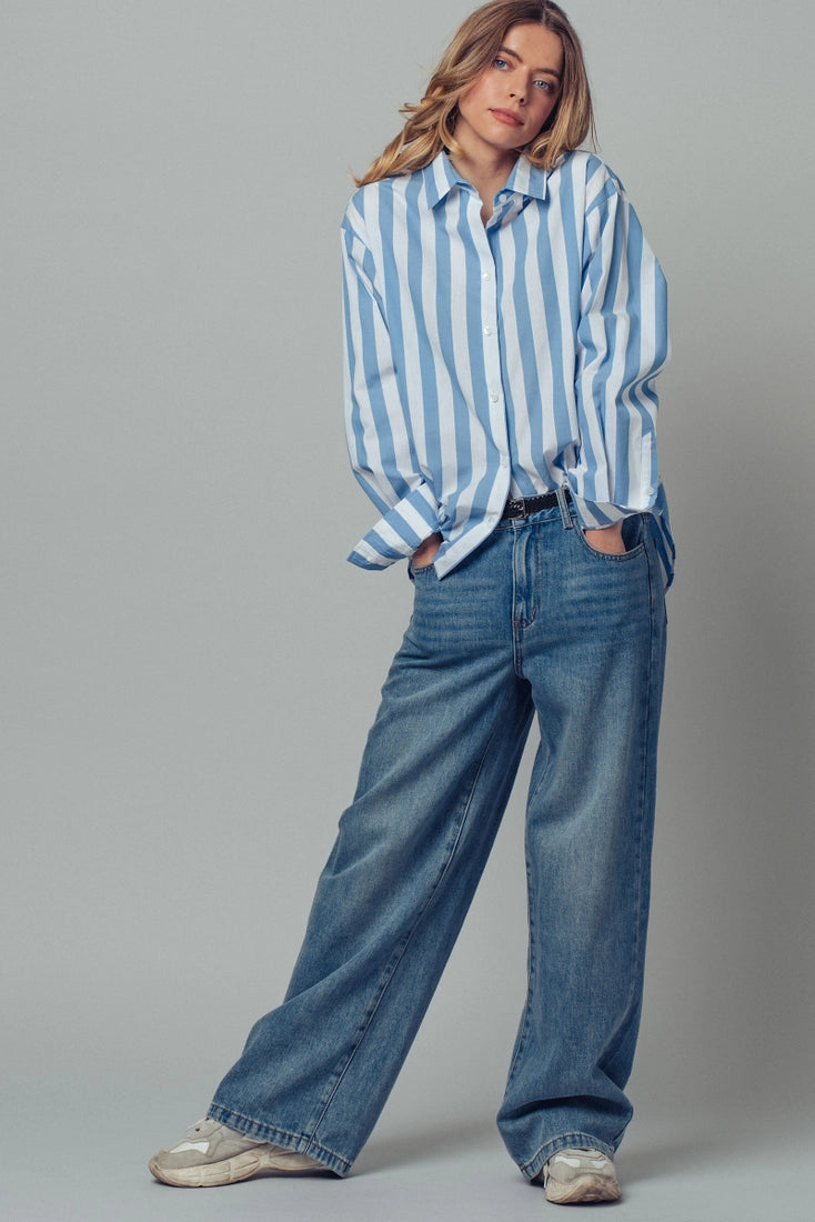 Oversized Stripe Button Down Collared Shirt