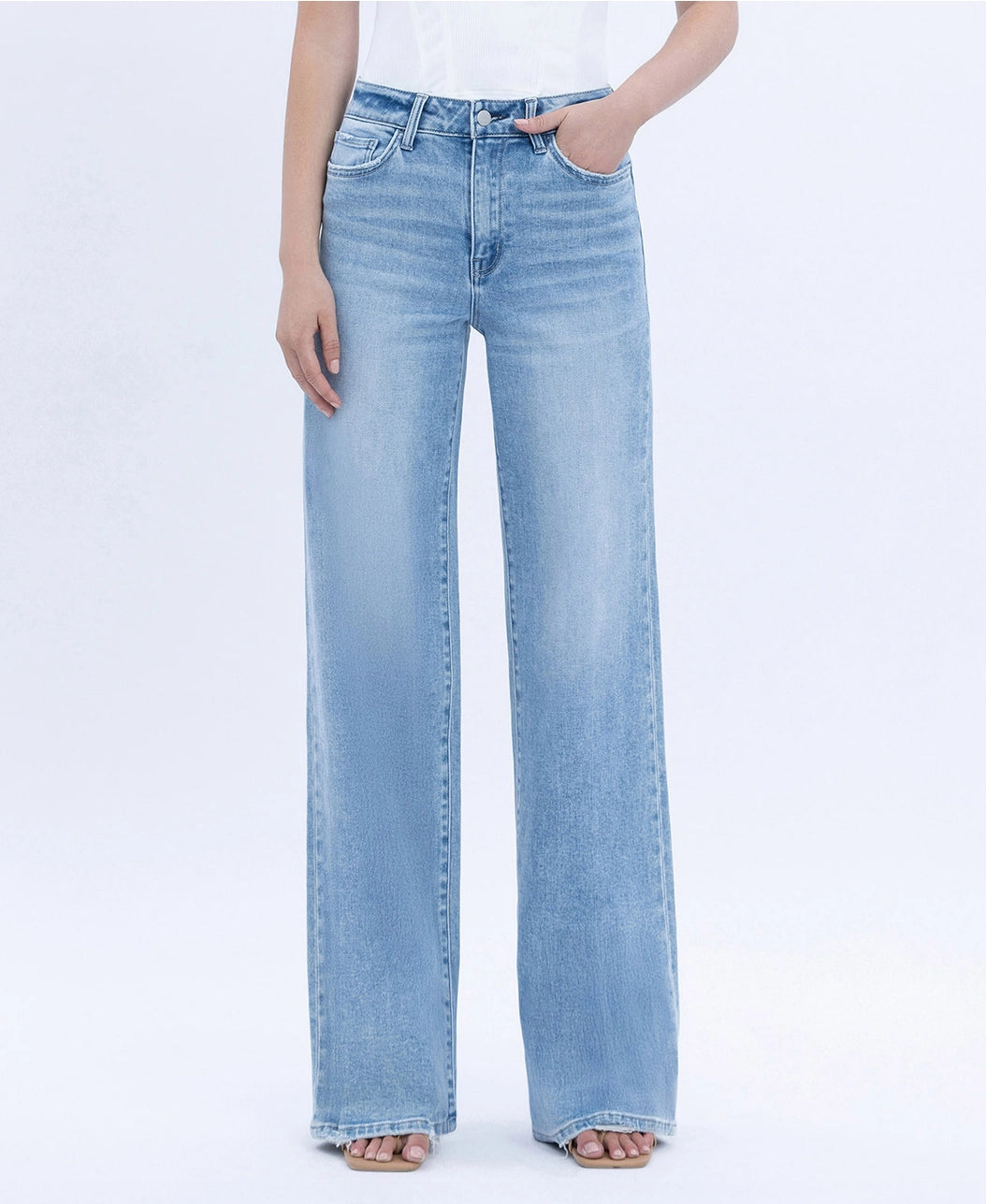 High Rise Full Length Light Wash Wide Jeans