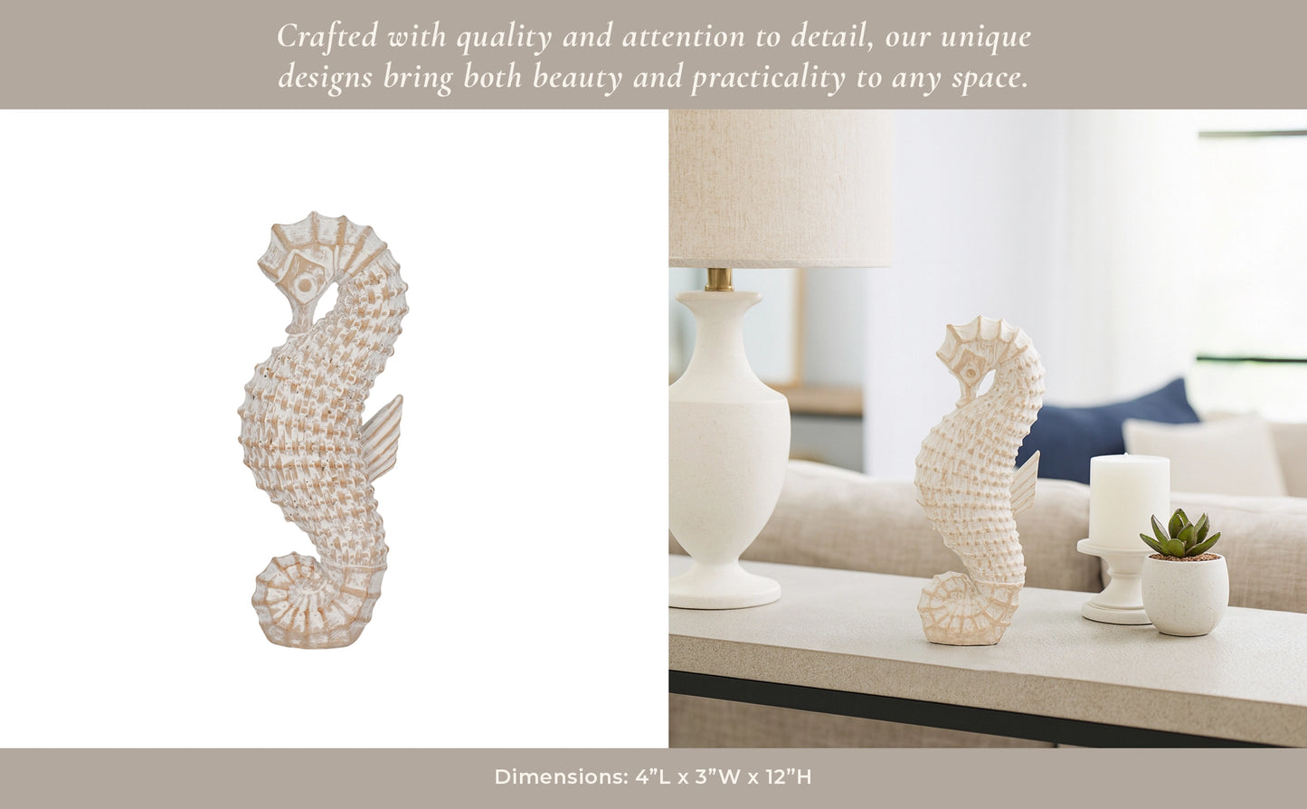 Ivory Resin Wicker Coastal Seahorse