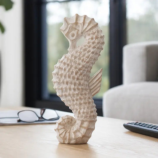 Ivory Resin Wicker Coastal Seahorse