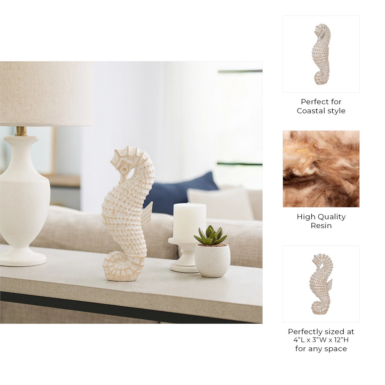 Ivory Resin Wicker Coastal Seahorse