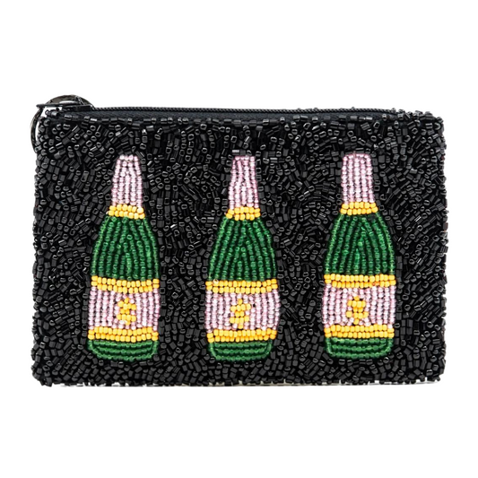 3 Champagne Bottles Beaded Coin Purse