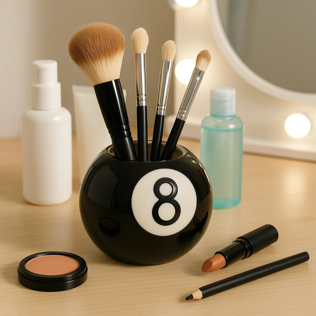 Pencil Cup - Black/White Ceramic Modern Round 8-Ball