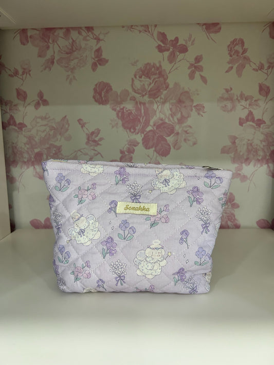 Angel Quilted Pink Makeup Bag