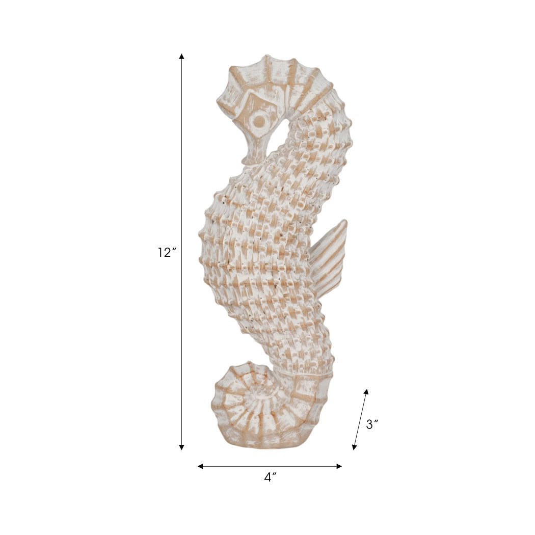 Ivory Resin Wicker Coastal Seahorse