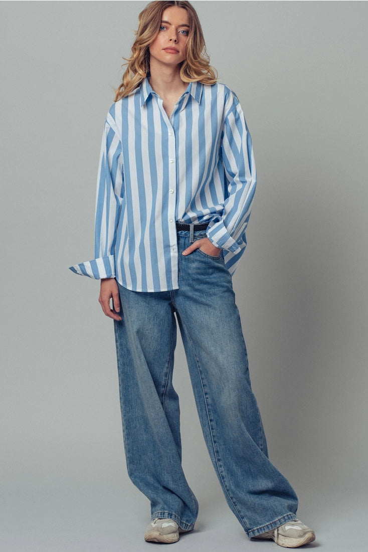 Oversized Stripe Button Down Collared Shirt