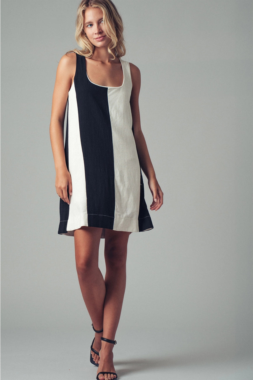 Black And Creme A-Line Mini Dress