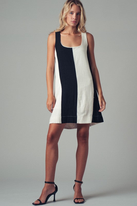 Black And Creme A-Line Mini Dress