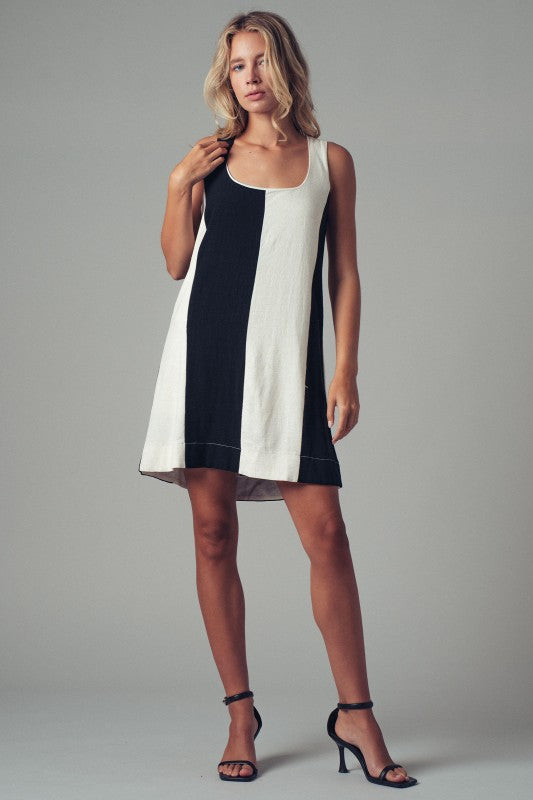 Black And Creme A-Line Mini Dress