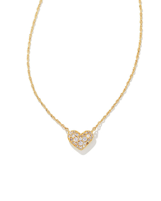 Kendra Scott Ari Pave Crystal Heart Necklace in Gold White Crystal