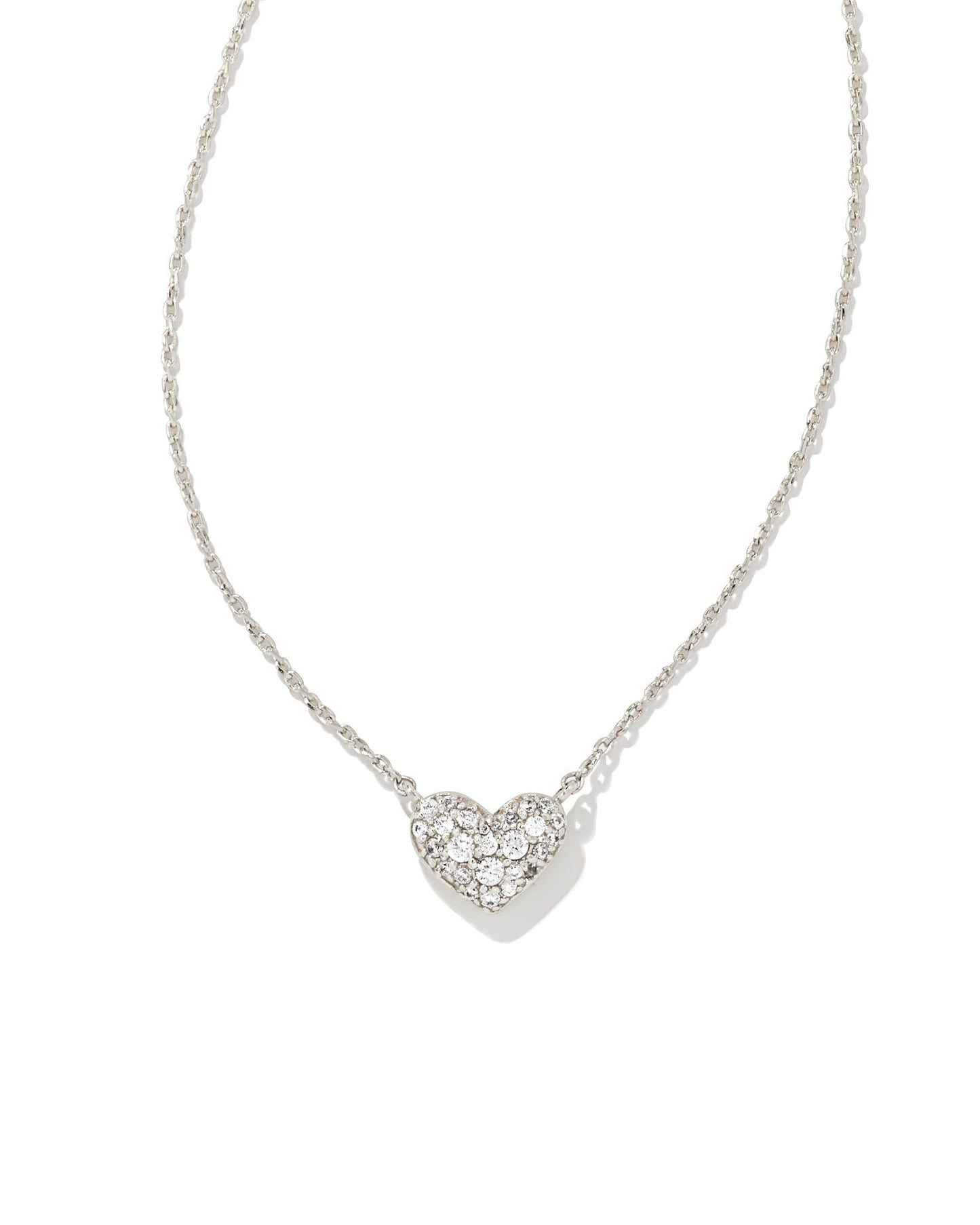 Kendra Scott Ari Pave Crystal Heart Necklace in Silver White Crystal