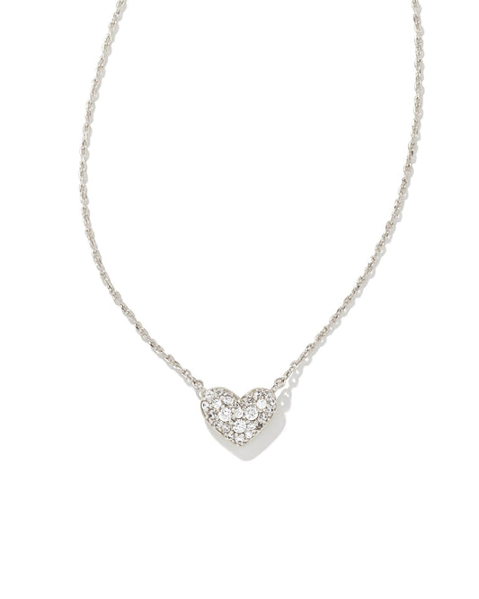 Kendra Scott Ari Pave Crystal Heart Necklace in Silver White Crystal