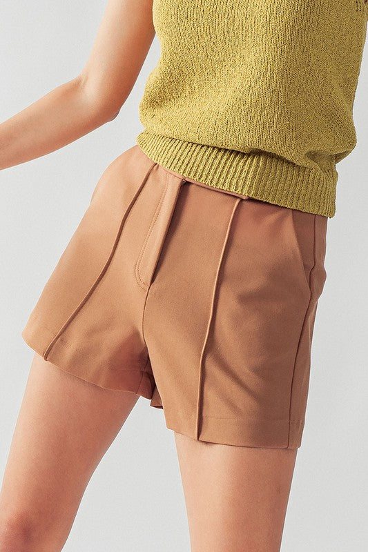 Camel Anette Pleated Detail Formal Shorts