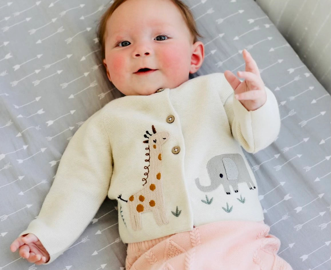 Animal Safari Embroidered Baby Cardigan