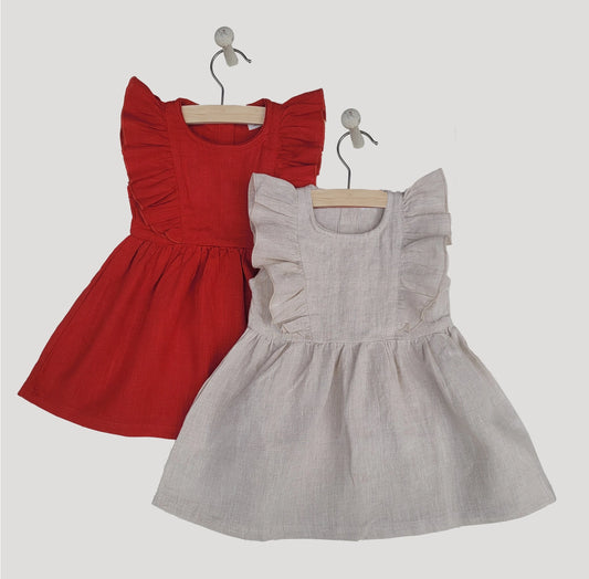 Baby Girl Linen Ruffled Sleeveless Dress