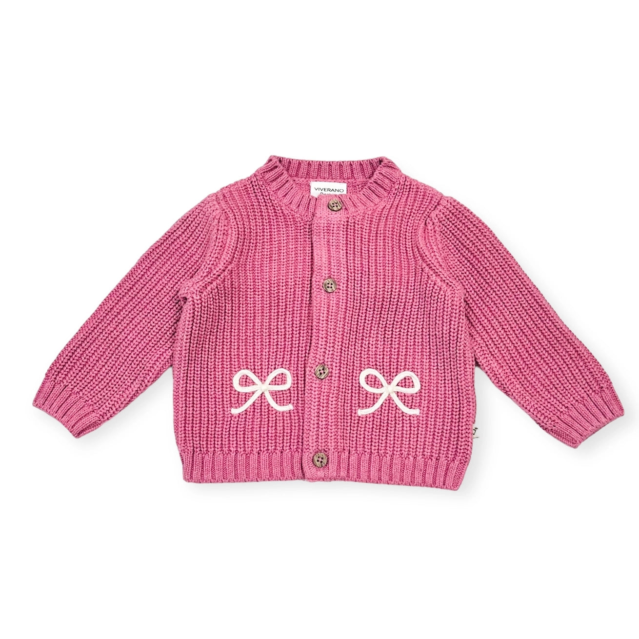 Bow Embroidered Chunky Knit Slouchy Baby Cardigan