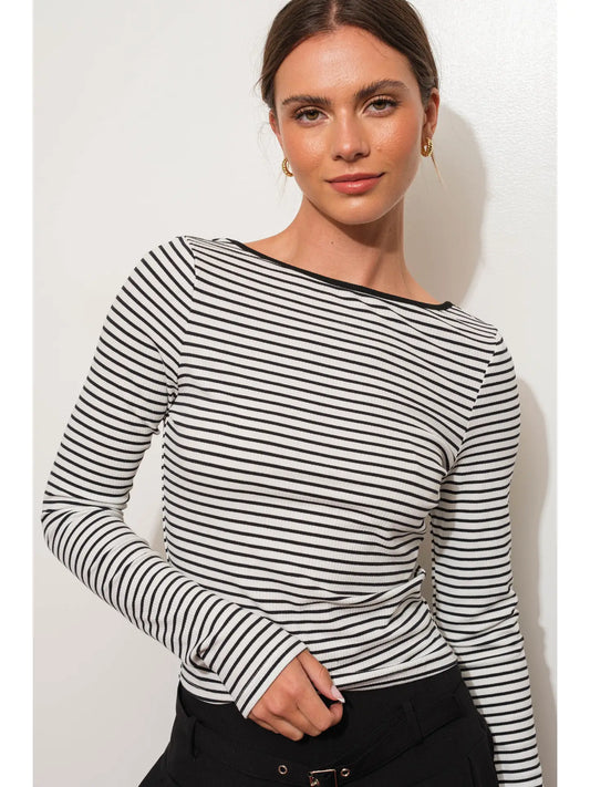 Black and White Backless Striped Top