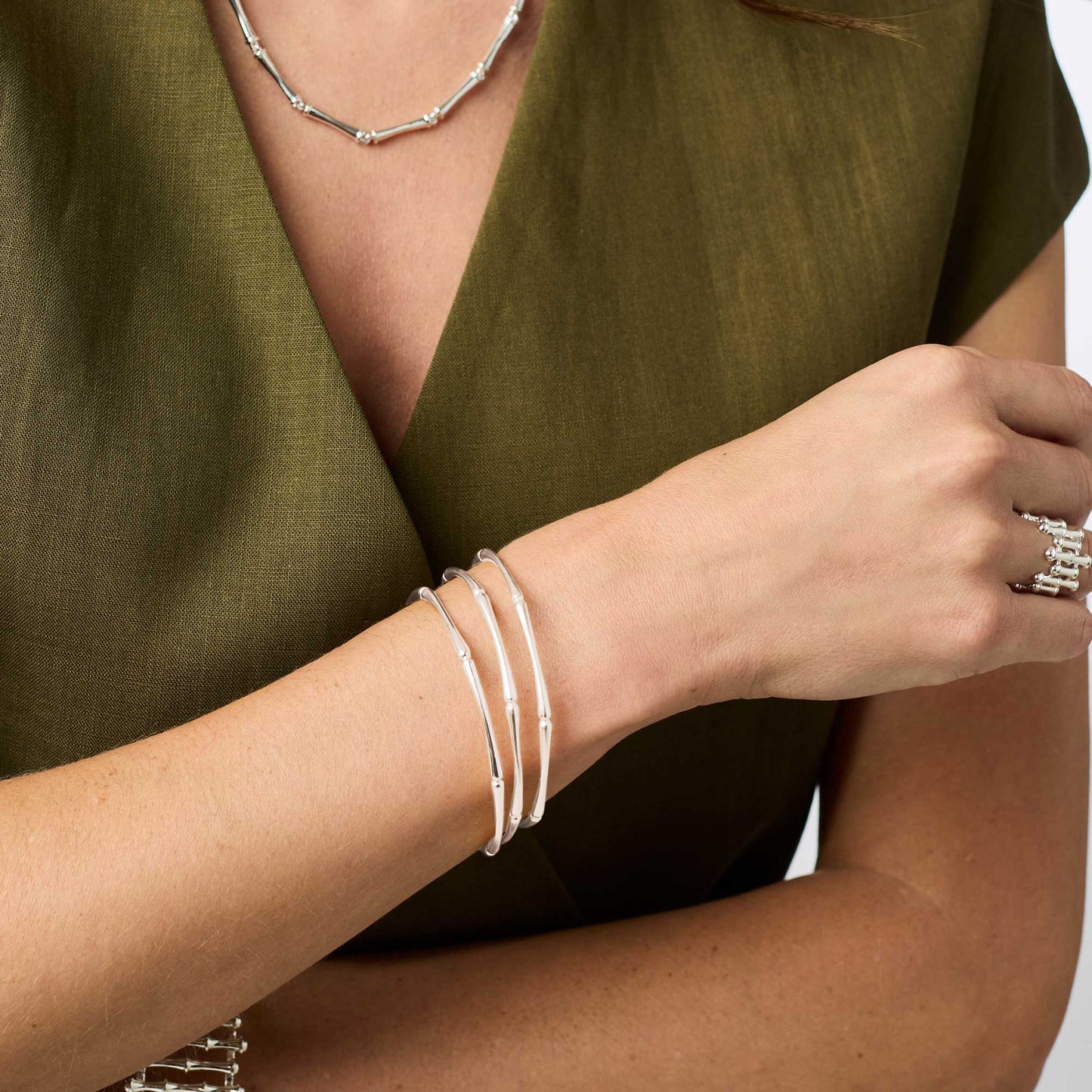 Julie Vos Bamboo Silver Bangle Medium