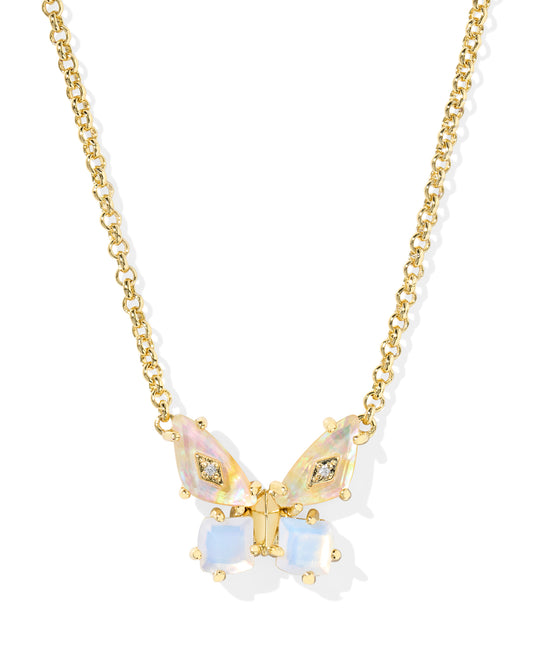 Kendra Scott Bianca Butterfly Short Pendant Necklace Gold Iridescent White Mix
