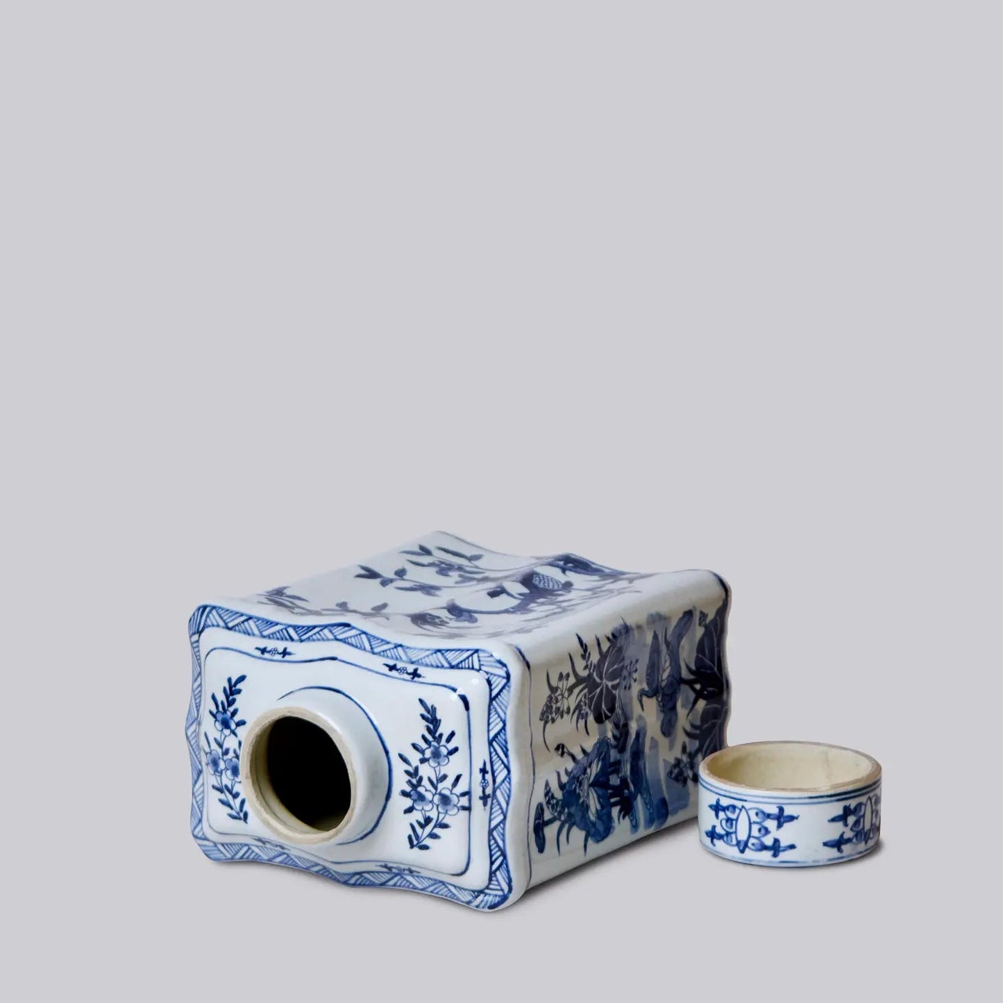 Bird and Flower Blue and White Porcelain Rectangular Caddy