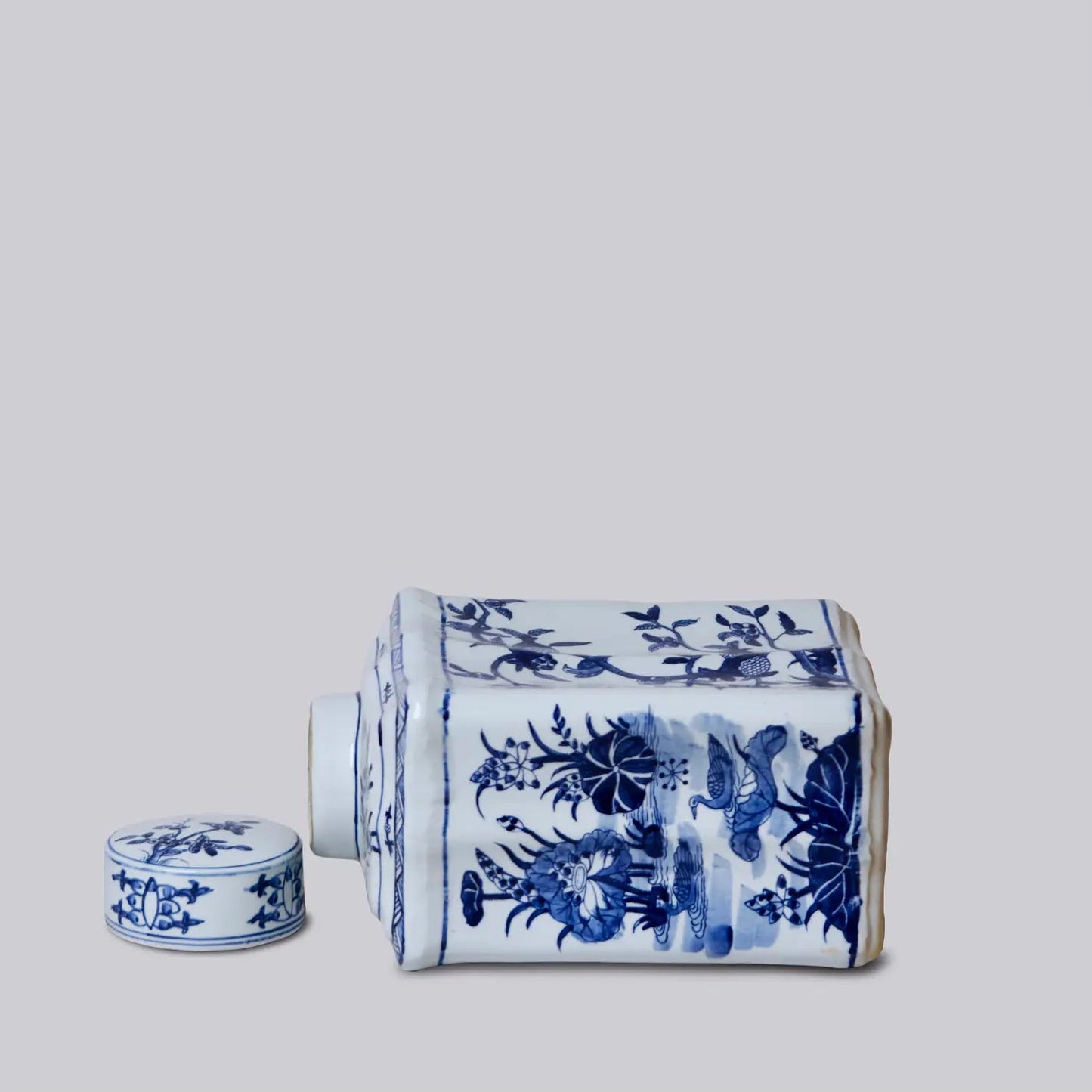 Bird and Flower Blue and White Porcelain Rectangular Caddy