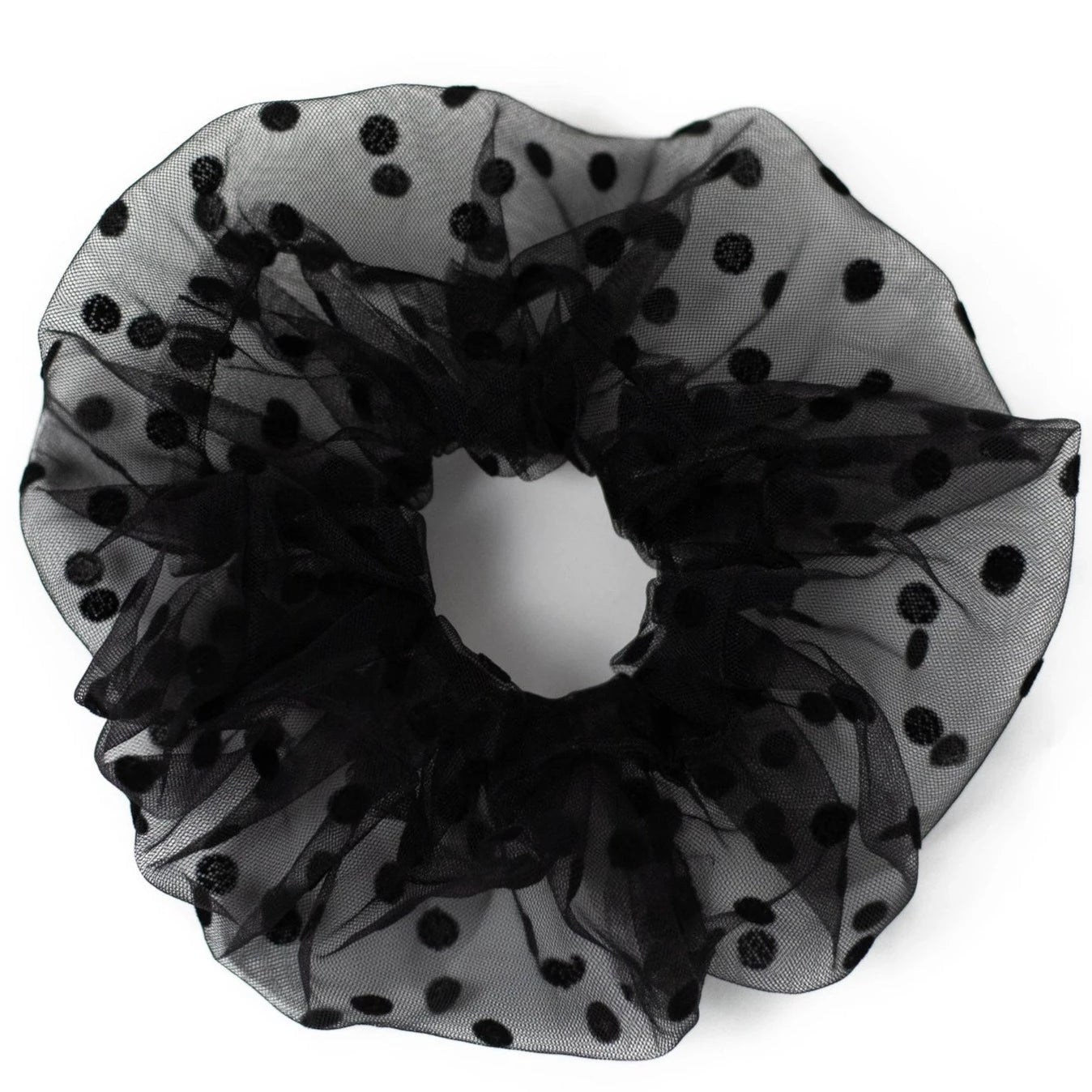 Black Polka Dot Tulle Scrunchy