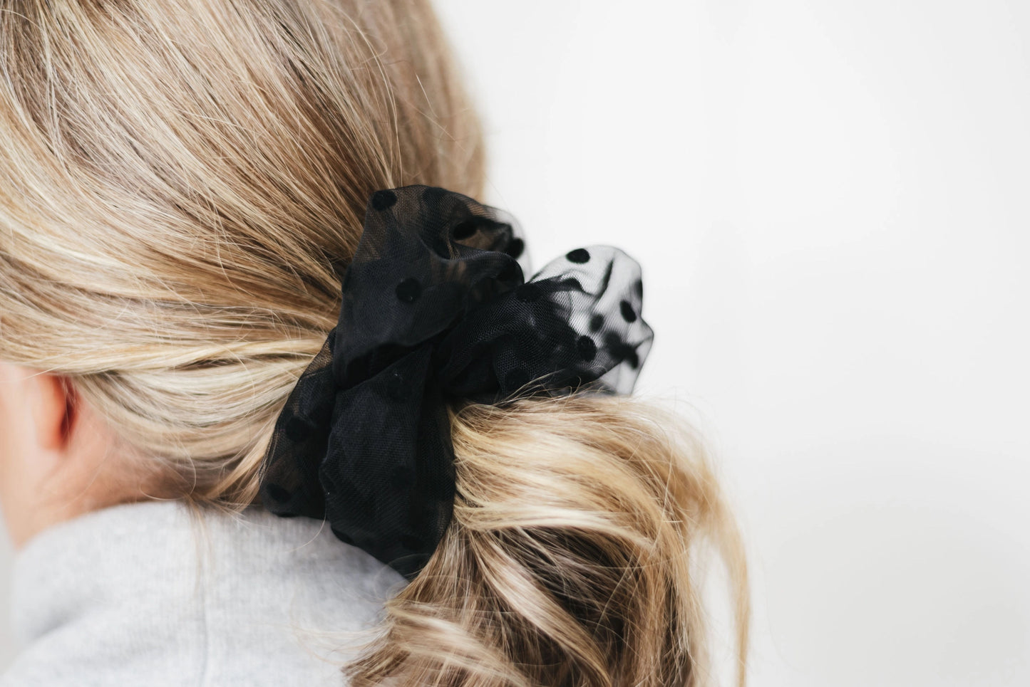 Black Polka Dot Tulle Scrunchy